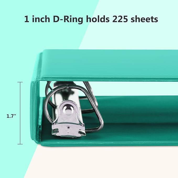 ViVin Sturdy 1 Inch D Ring Binders, 3 Ring Binders with 2 Pockets, Hold 225 Sheets of US Letter Size Paper for Office,Home,School, 6 Pack (Lake Green)