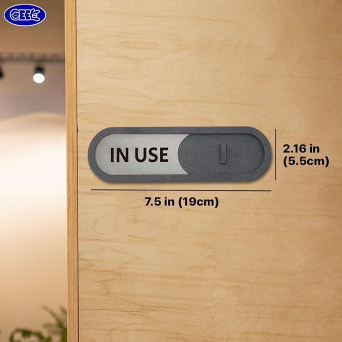 GEEKBEAR In Use Available Slider Door Sign for Home Office - Premium MDF, 7.5 x 2.2 in (Gray)