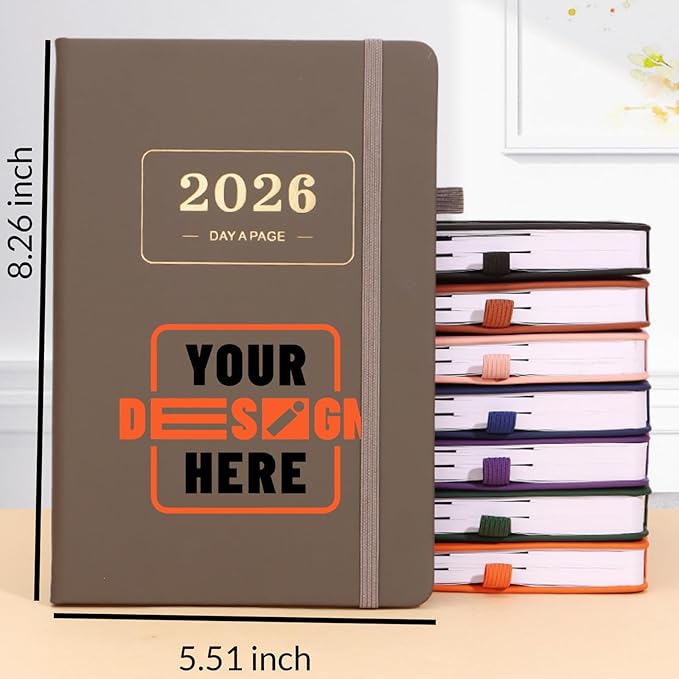 Customizable 2026 Daily Planner - Add Your Design/Logo/Text/Photo, Day a Page Personalized Journal with Multiple Colors Hardcover, Custom Agenda Book for Productivity & Organization, Green