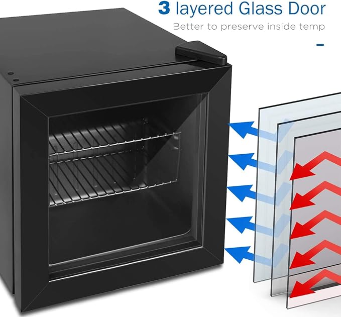 1.1 Cu Ft Mini Freezer Display Freezer with LED Light 2 Removable Shelves 7 Temperature Settings -8°F to 14°F Perfect for Liquor and Ice Cream