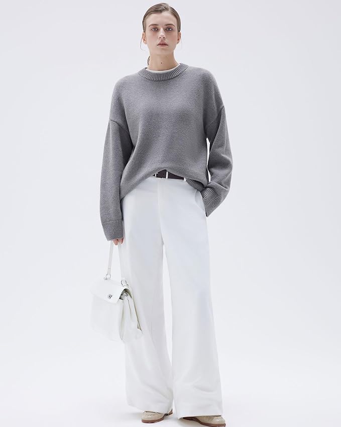 SUUKSESS Women Cashmere Oversized Long Sleeve Pullover Sweater Crew Neck Jumpers