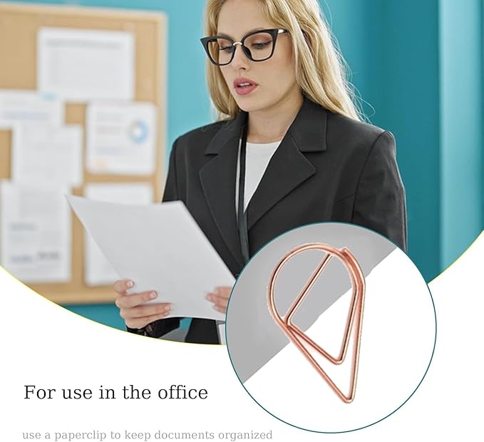 150 Pcs Small Rose Gold Paper Clips Cute Paperclips Decorative Waterdrop Clips Basic Office Supplies for Photo Wedding Invitations Pink Paper Clip