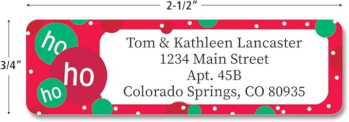 Christmas Designs Rolled Personalized Return Address Mailing Labels with Dispenser, Set of 500, 5 Designs, Small ¾ x 2½ Inch Size, Custom Self-Adhesive Sticker Roll, by Colorful Images