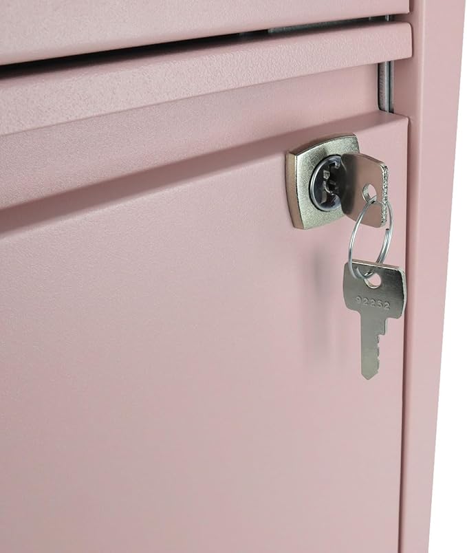 Bisley 3-Drawer Flush Front Vertical File Cabinet - Palest Pink, 2 Utility Drawers + 1 Hanging File Drawer, Powder-Coated Steel, Locking Bottom Drawer