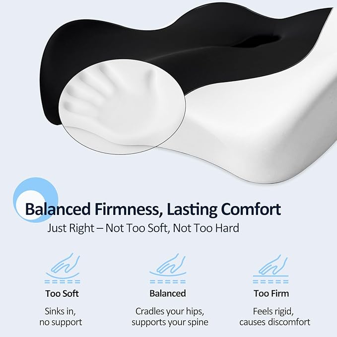 X Large Memory Foam Seat Cushions for Office Chairs, Long Sitting Pressure Relief Ergonomic Office Chair Cushion for Butt Coccyx Tailbone Sciatica, Car Seat Booster for Height (Pure Black)