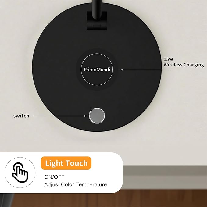 Modern Design Atmosphere Desk Lamp with 15W Wireless Charger,Dimmable Desk Light Eye Caring for Home Office, 3 Color Temperature Touch Control for Study, Reading