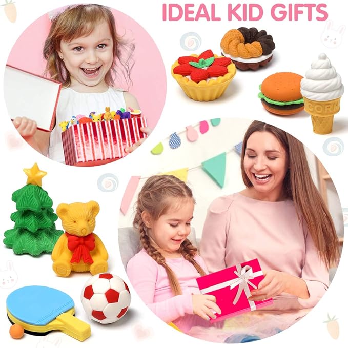 UMIKU 100 Pack Animal Pencil Erasers 3D Desk Pet for Kids Mini Puzzle Take Apart Eraser Student Classroom Prizes Rewards Easter Egg Fillers Treasure Box Back to School Supplies Kid Party Favors Gift