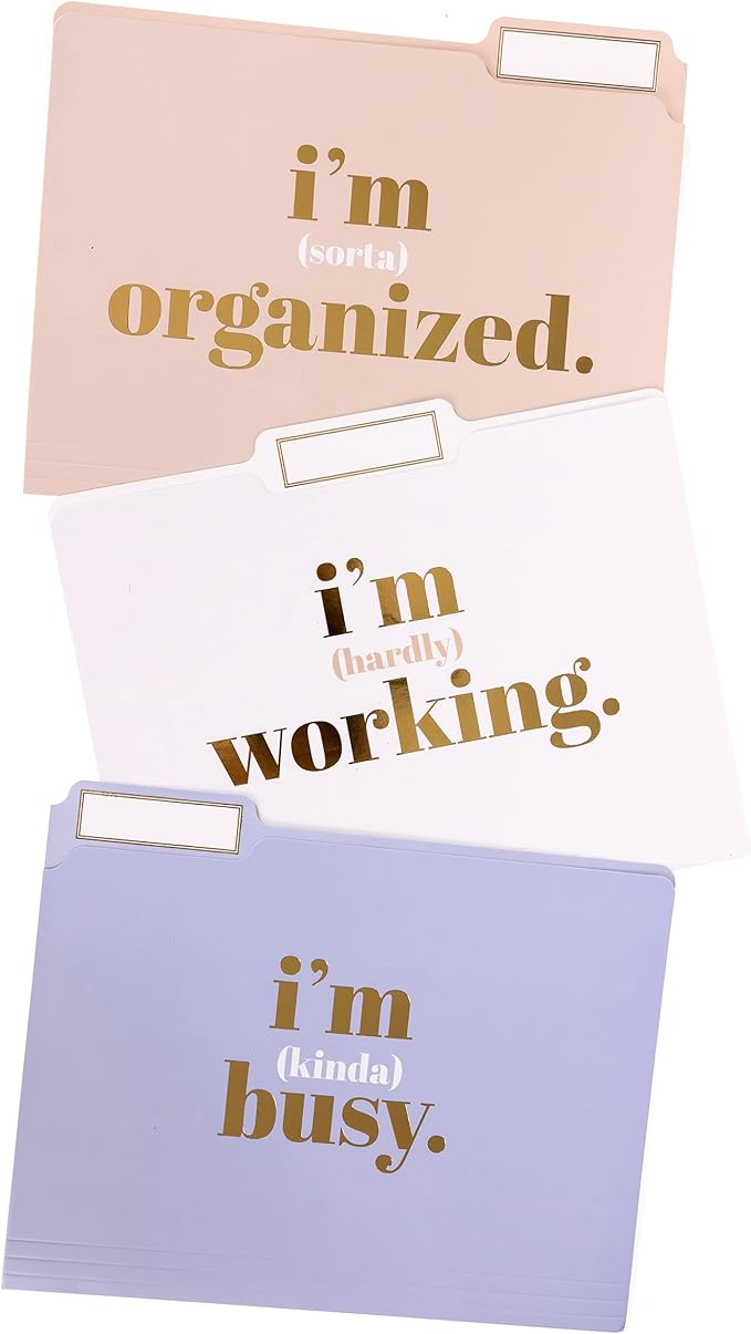 Graphique Designer “I’m Busy” File Folders | Set of 9 (3 Designs) | Letter Size Organizers | Decorative Office Supplies | Durable Coated Cardstock | Gold Foil Lettering| 1/3-Cut Tabs
