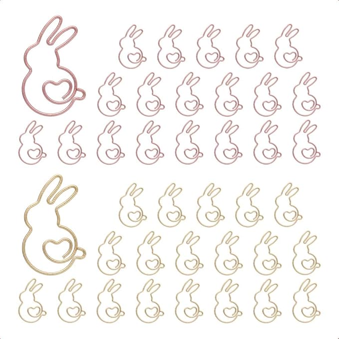OWLFAVO 40pcs Bunny Shape Paper Clips with Clear Box, Rose Gold and Yellow Gold, Funny Cute Paperclips Bookmarks Planner Clips for Fun Office Supplies School Gifts Wedding Decoration