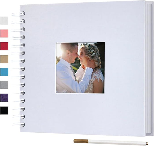 8 x 8 Inch Small DIY Scrapbook Photo Album with Window Design Cover 80 Pages Craft Paper Memory Book for Weeding Family Travel and Baby (White)