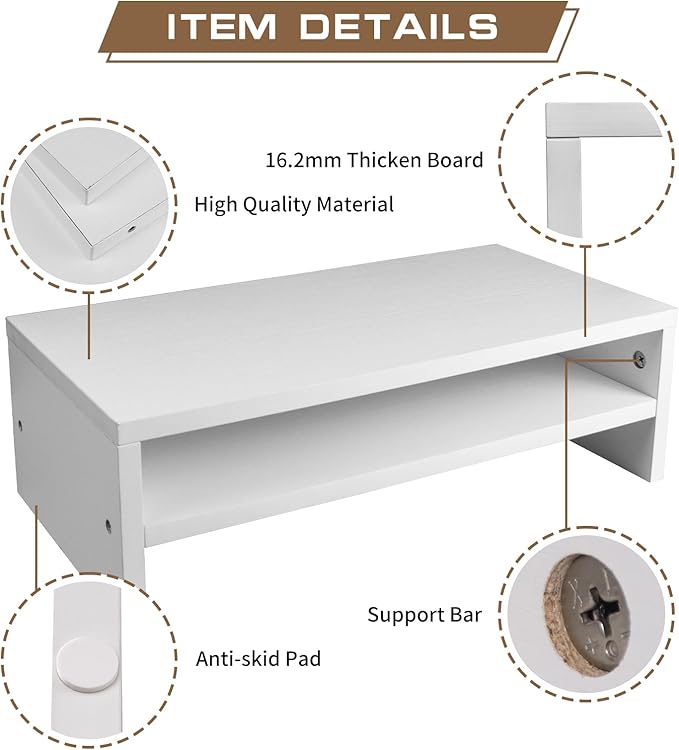 Monitor Stand Riser, 2 Tier Computer Stand, Desk Organizers and Accessories, Desktop Shelf with Storage for TV Screen PC Printer (White-18.9inch)