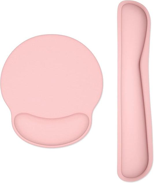 Dapesuom Keyboard Wrist Rest and Mouse Pad with Wrist Support, Memory Foam Cushion for Keyboard and Mouse Set, Ergonomic Desktop Pad Rests with Non Slip Base for Easy Typing & Pain Relief, Rose Pink