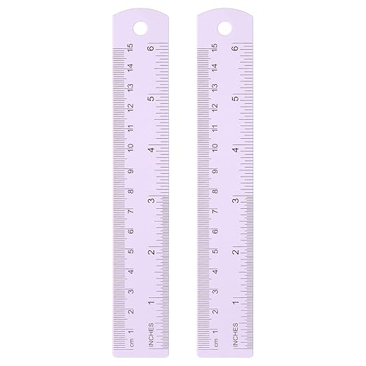 HARFINGTON 2pcs Metal Straight Ruler 15cm Metric SAE Aluminum Alloy Measuring Rulers Scale Tool with Hole for Measure Study Reading Classroom Office, Purple