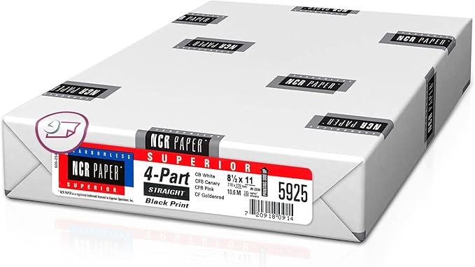 NextDayLabels - Superior Carbon-Less NCR, Pre Collated Paper, 500 Sheets Per Pack (8-1/2" x 11" 4 Part Straight, #5925)
