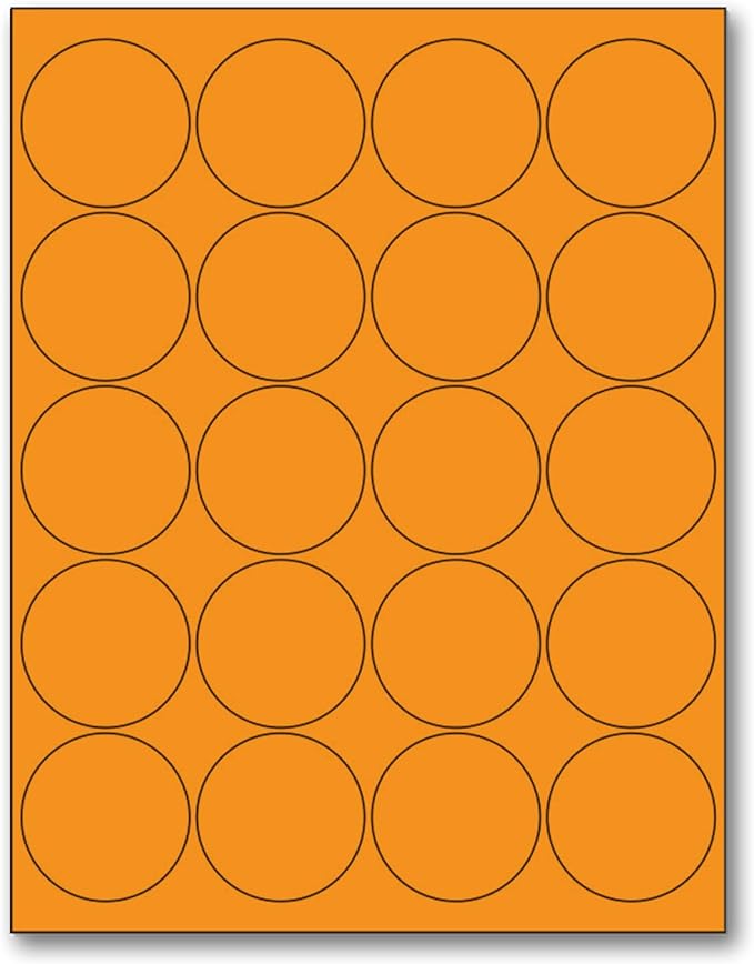 NextDayLabels - 8-1/2 x 11 Neon Color High Light Fluorescent Labels for Laser & Inkjet Printer (Orange Fluorescent, 2" Round - 20 Per Page | 2000 Labels)