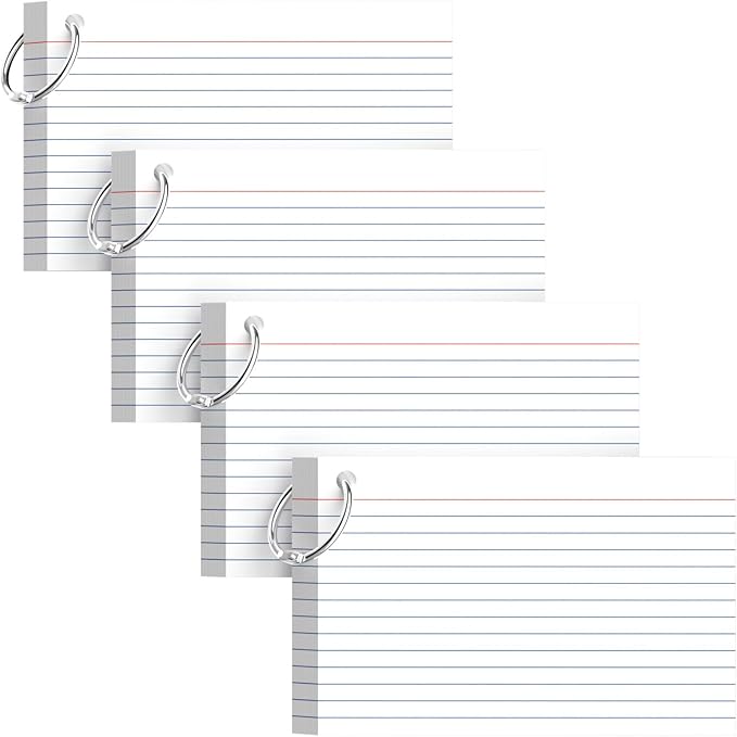160-Pack White Index Cards 4x6 Inch w/Key Ring – 180gsm Heavyweight Flashcards – Flash Cards Study & Note Cards – Perfect for Study, Notes & Memory, Students School Supplies