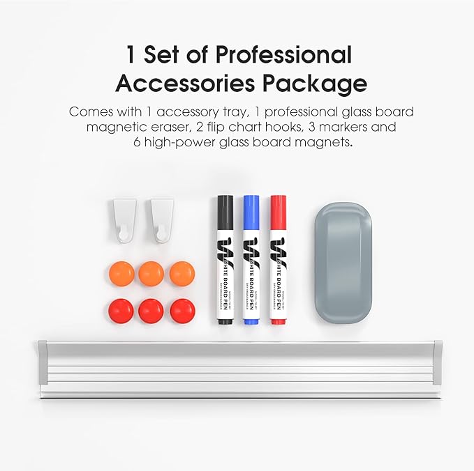 MaxGear Glass White Board 72x48 Inches Brilliance White Magnetic Dry Erase Board Wall Mounted Whiteboard, Large Frameless Whiteboard with 1 Eraser,3 Markers and 6 Magnets for Office, School, Home