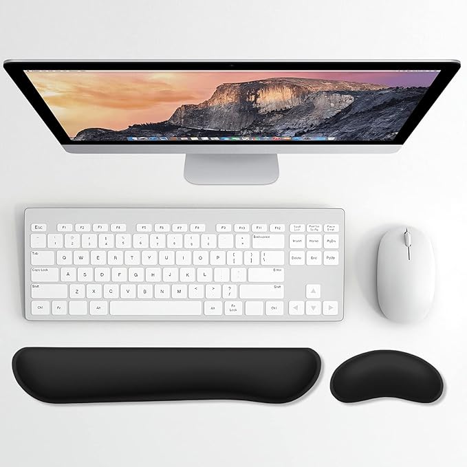 Dapesuom Enlarge Keyboard Wrist Rest, Memory Foam Wrist Cushion for Desk Mats Support, Cute Typing Pain Relief Keyboard Mouse Pad Rests Set with Non-Slip Base for Gaming Laptop Office, Jet Black