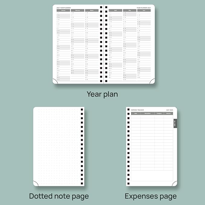 POPRUN Monthly Planner 2025-2026 Pocket Size (4" x 6.25") 18 Months Calendar (Jul 2025 - Dec 2026) - 4 Pages per Month with Monthly Expense & Notes, Sunday Start, Leather Cover - Pacific Green