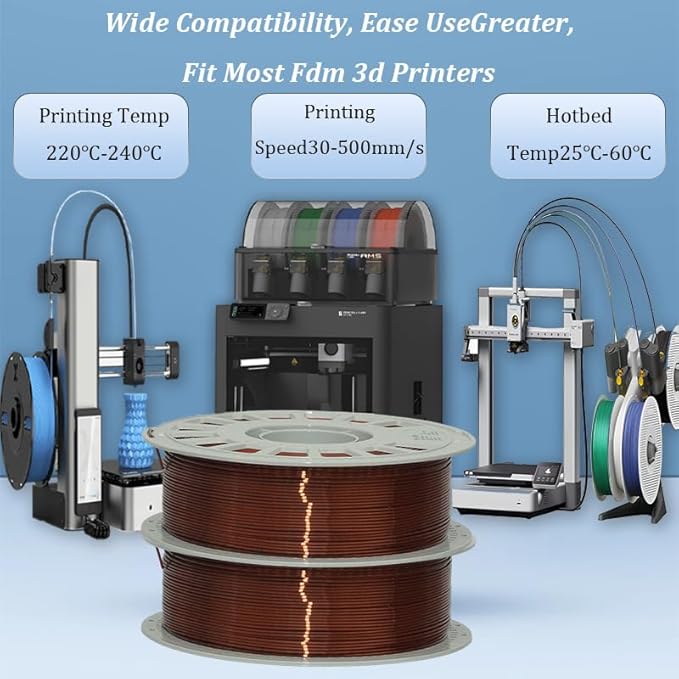 Silk Filament 1.75, Pla + Filament, 3D Printer Filament, Dimensional Accuracy +/- 0.03 Mm, 3D Printer Filament Silk, Pla Filament', Pla 1 Kg (2.2 Lbs), Fit Most FDM 3D Printers (Copper)