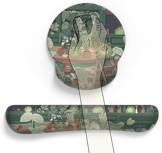 Cute Frog Mouse Pad with Wrist Rest Kawaii Green Decor Pain Relief Mat, Ergonomic Mouse Pad for Desk Computer Keyboard Laptop, Desk Decor Office Accessories for Girl Wrist Rest for Computer Keyboard.