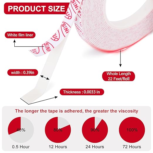 Double Sided Foam Tape Heavy Duty, Removable Damage Free Adhesive Tape, Residue Free Tape Picture Hanging Adhesive Strips Suitable for Indoor and Outdoor Installation Home Office(0.39" x 22Ft)