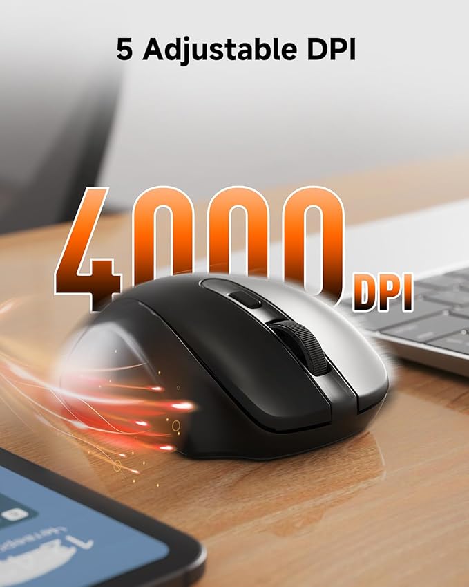 Redragon Wireless Mouse BT5.0/3.0 & 2.4G, 6 Buttons, 5 Level 4000DPI Bluetooth Mouse, 18 Months Battery, Portable Optical Computer Mice for Laptop, PC, Chromebook, Windows, Mac-Black