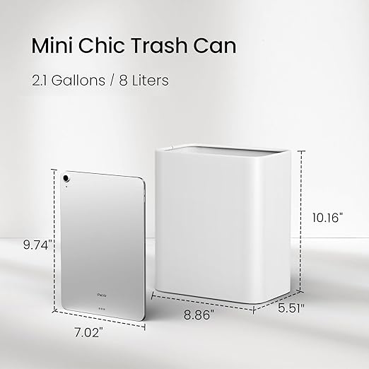 Cesun Small Bathroom Trash Can 2.1 Gallon Wastebasket, Modern Metal Garbage Can Office Waste Basket, White Stainless Steel Trash Bin for Bedroom, Home Office, Toilet, rv, Near Desk, Under Sink.