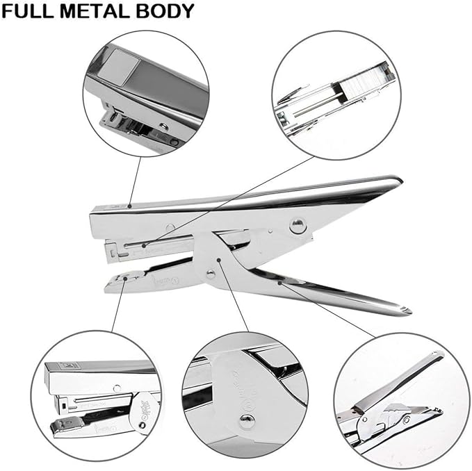 ONDY Plier Stapler Heavy Duty Office Hand Held 20-Sheet Papers Stapling Machine With 1000 Staples and Remover Tool, Silver