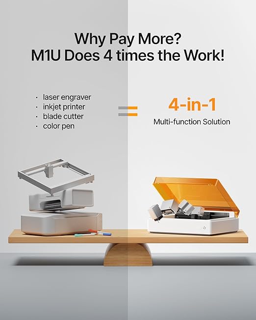 xTool M1 Ultra Laser Engraving Machine, 4-in-1 Craft Machine with 20W Laser Engraver, Inkjet Printing, Blade Cutting, Pen Drawing, Support Rotary Engraving on Tumblers - Premium Bundle