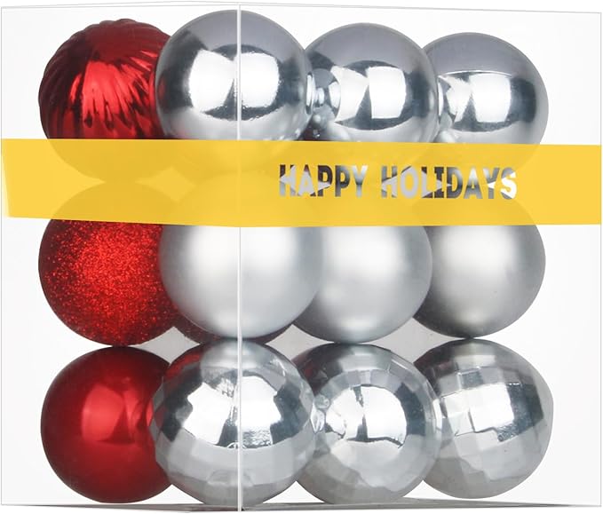 Silver & Red 3.2" Large Christmas Balls - Christmas Tree Decoration Ornaments Shatterproof Hanging Balls for Birthday Halloween Holiday Wedding Decorations Set of 18pcs