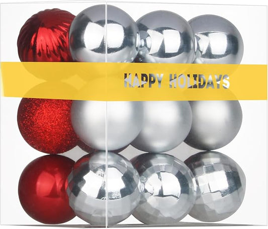 Silver & Red 3.2" Large Christmas Balls - Christmas Tree Decoration Ornaments Shatterproof Hanging Balls for Birthday Halloween Holiday Wedding Decorations Set of 18pcs