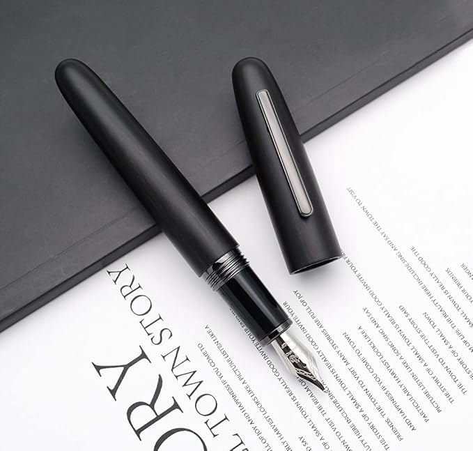 JINHAO 9056 Natural Wood Fountain Pen Handmade Ink Pen (Ebony Wood, Black clip, Medium Nib 0.7mm)