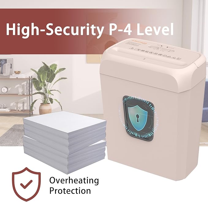 Bonsaii 6-Sheet Cross-Cut Pink Shredder, P-4 High Security Level, Compact Design for Home and Office, Shreds Paper, Credit Cards, Staples, Clips, 3-Minute Continuous Shredding, 3.4-Gal Bin