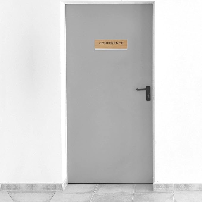 Conference Sign With Braille/Small Business Easy Adhesive Mount Door And Wall Sign / 3" x 9" Oak Woodgrain Design