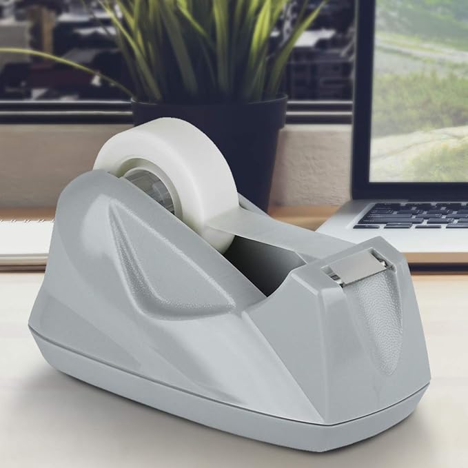 Acrimet Premium Desktop Tape Dispenser, Plastic, Non-Skid Base (Heavy Duty) (Platinum Silver Color)