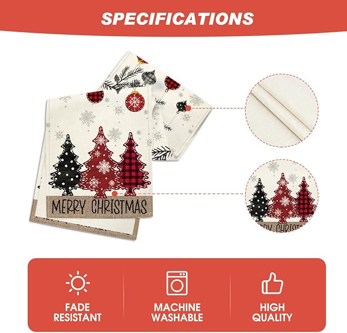 Artoid Mode Red Pine Trees Merry Christmas Table Runner, Winter Xmas Holiday Kitchen Dining Table Decoration for Home Party Decor 13x48 Inch