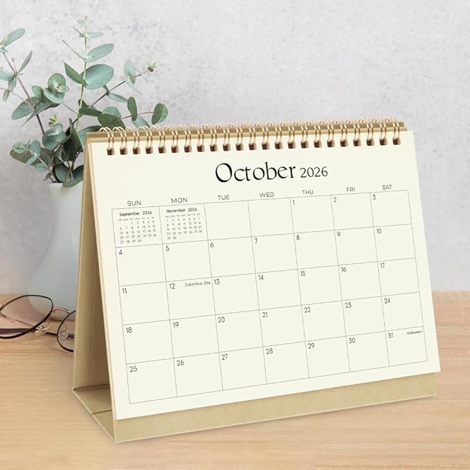 SKYDUE Desk Calendar 2025-2026, July 2025 – December 2026, 8.3" x 6.3", Black Minimalist Style, Eye-Care Paper, Double-Wire Binding, To-Do & Notes Sections, with 280 Planner Stickers