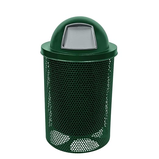 RDT-P-GRN Heavy Duty Round Trash Receptacle with Dome Top, Liner Included, 32 Gallon, Green, Made in America