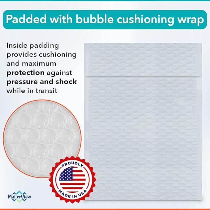 8.5x12, Poly Bubble Mailers, #2, Made in USA, Padded Envelopes, Package Bags, Shipping Envelopes with Bubble, Packing Bags for Small Business, With Self Seal Tape, Usable size 8.5x11, 100 Pack