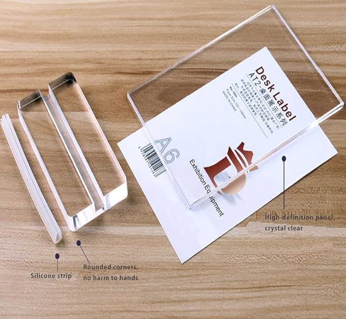 2 Pack Acrylic Sign Holder Menu Displays Double Sided Sign Stand A4/A5/A6 Clear (Transparent Horizontal A6 148×105mm/5.83×4.13 inches)