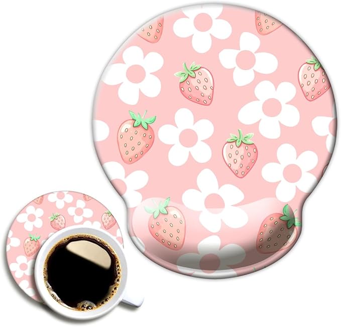 Ergo Comfort Gel Wrist Rest Mouse Pad-Ergonomic Office Mousepad with Wrist Support-Non-Slip, Design Desk Accessories Mat for Home&Game Decor Pink Floral Kawaii