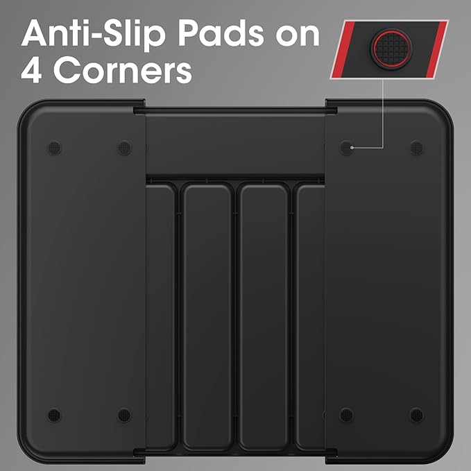 Aujen Silverware Organizer - Expandable Kitchen Drawer Organizer, Adjustable Utensil Organizer, Cutlery Tray for Forks, Knives, Multipurpose Kitchen Organizers and Storage Solution, Black, Medium