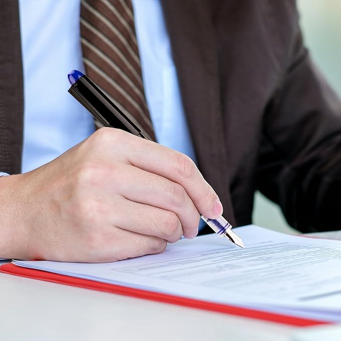 EYEYE Fountain Pens for Writing, 8 Pack Blue Fine Point Pens Disposable Fountain Pens Stainless Steel Nib, Smooth Writing for Journaling, Drafting, Sketching, Doodling & Office Supplies