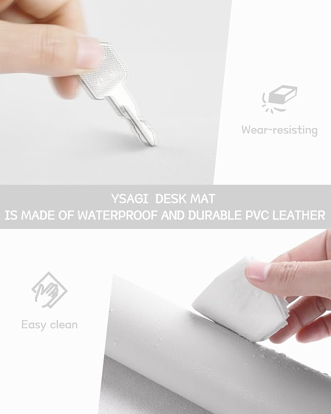 YSAGi Non-Slip Leather Desk Pad L Size, Waterproof Laptop Computer Desk Keyboard Mat, Table Protector Blotter Mat, Large Mouse Pad for Office/Work/Home/Decor(White, 35.4" x 17")