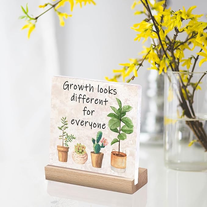 Inspirational Office Desk Decor Sign Gifts For Women Social Worker Motivational Quotes Desk Decor Growth Looks Different For Everyone Signs Cute Plant Office Decorations For Work Table Decor Sign