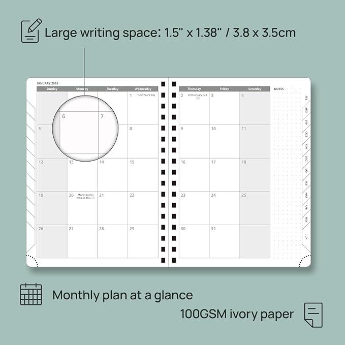 POPRUN Planner 2025-2026 (Medium - 6.5'' x 8.5'') Academic Weekly Calendar (July 2025 - June 2026) with Hourly Time Slots, Monthly Tabs, 100GSM Thick Papers, Spiral Leather Cover - Grey