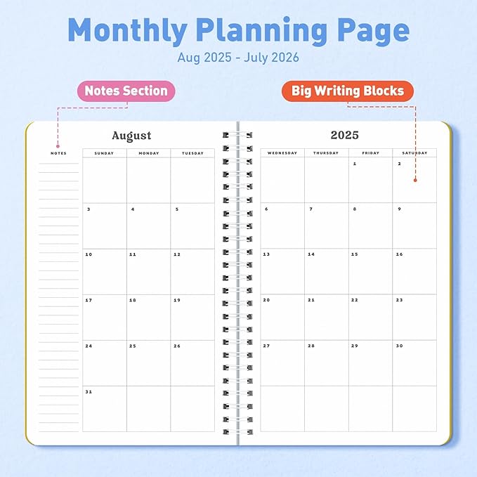 Sweetzer & Orange Academic Planner 2025-2026 – Student Planner for August 2025 to July 2026 – Weekly & Monthly Layout – Sturdy Cover & Stickers – Multicolor Stripes Design – 5.5” x 8.5”