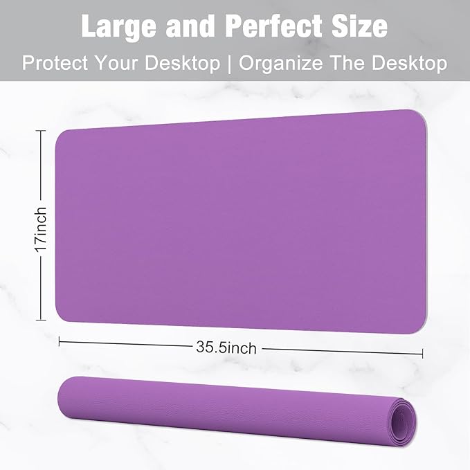 Hsurbtra Desk Pad, 35.5" x 17" PU Leather Desk Mat, XXL Extended Mouse Pad, Waterproof Desktop Blotter Protector, Non-Slip Ultra Thin Large Laptop Keyboard Writing Mat for Office Home, Purple