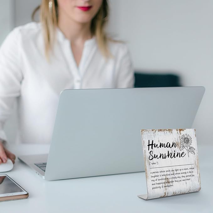 Human Sunshine Definition Plaque Desk Decor Office Shelf Birthday Gifts for Women Men, Friends, Coworker, Sister, Mom, Dad, Aunt, BFF, Grandma, Boss, Teacher, Nurse Decorative Desk Signs XUV109